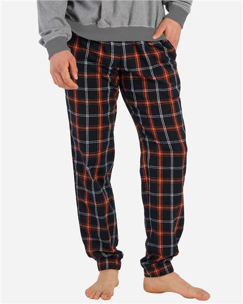 Boxercraft BM6625 Unisex Flannel Joggers - Black/ Orange/ White Plaid - front