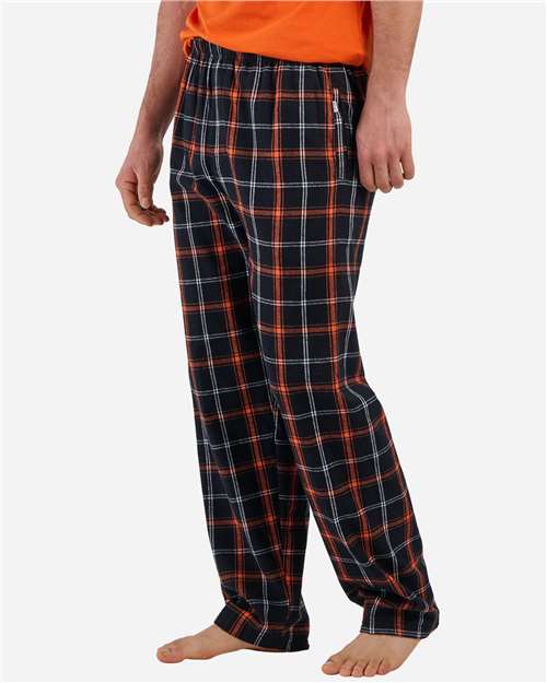 Boxercraft BM6624 Men's Harley Flannel Pants - Black/ Orange/ White Plaid - front