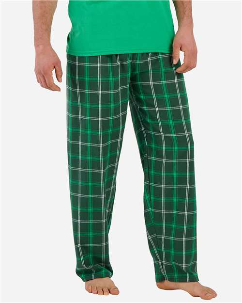 Boxercraft BM6624 Men's Harley Flannel Pants - Varsity Green White Plaid - model front