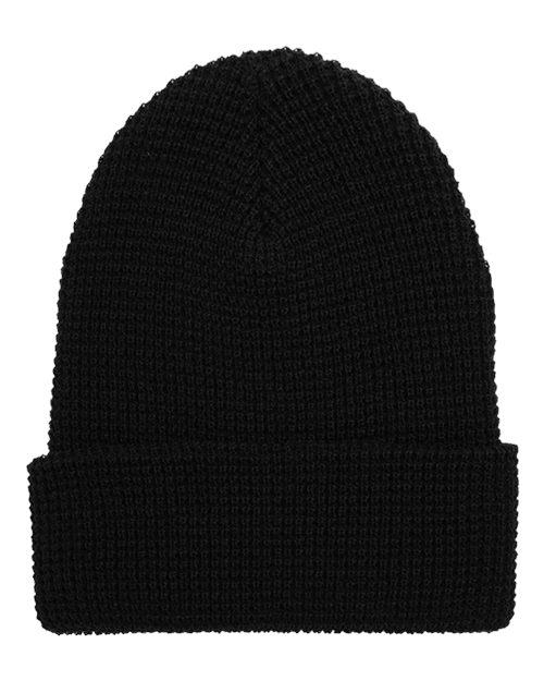 Yupoong 2501KC Waffle Cuffed Knit Beanie - Black - front
