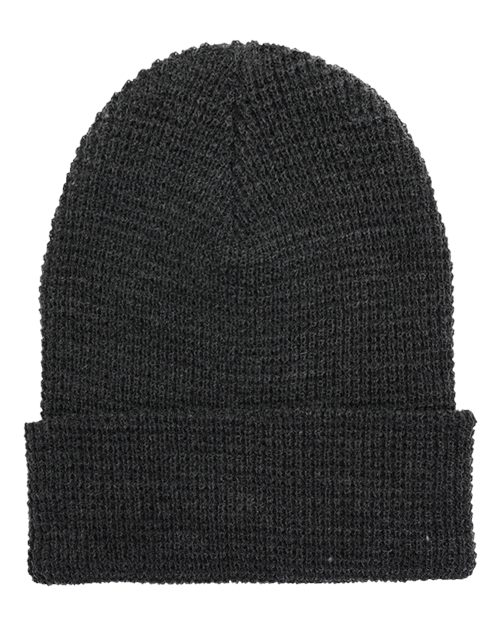 Yupoong 2501KC Waffle Cuffed Knit Beanie - Dark Grey - front