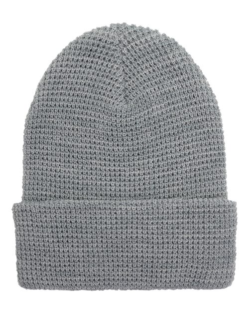 Yupoong 2501KC Waffle Cuffed Knit Beanie - Heather Grey - front