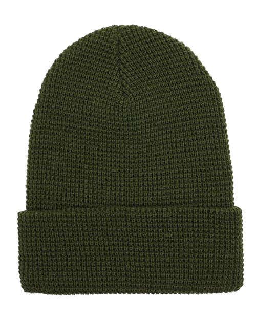 Yupoong 2501KC Waffle Cuffed Knit Beanie - Olive - front