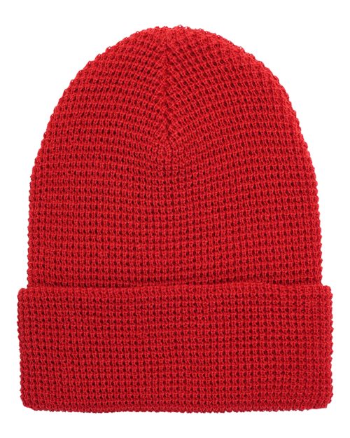 Yupoong 2501KC Waffle Cuffed Knit Beanie - Red - front