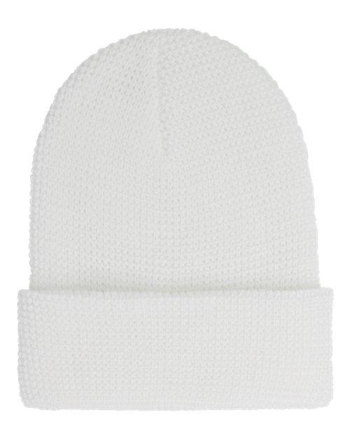 Yupoong 2501KC Waffle Cuffed Knit Beanie - White - front