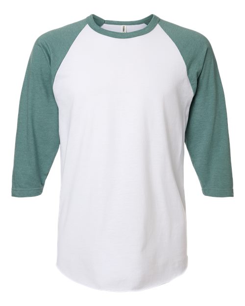 Tultex 245 Unisex Fine Jersey Raglan T-Shirt - White/ Heather Seafoam - front