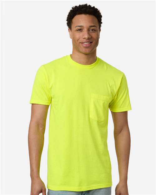 Tultex 293 Unisex Heavyweight Jersey Pocket T-Shirt - Safety Green - model front
