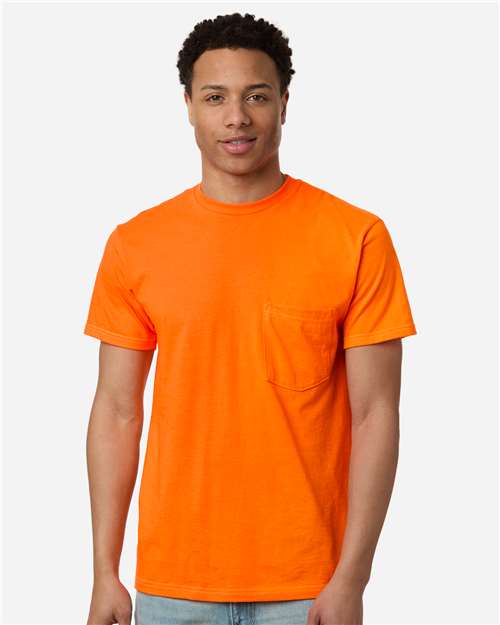 Tultex 293 Unisex Heavyweight Jersey Pocket T-Shirt - Safety Orange - model front