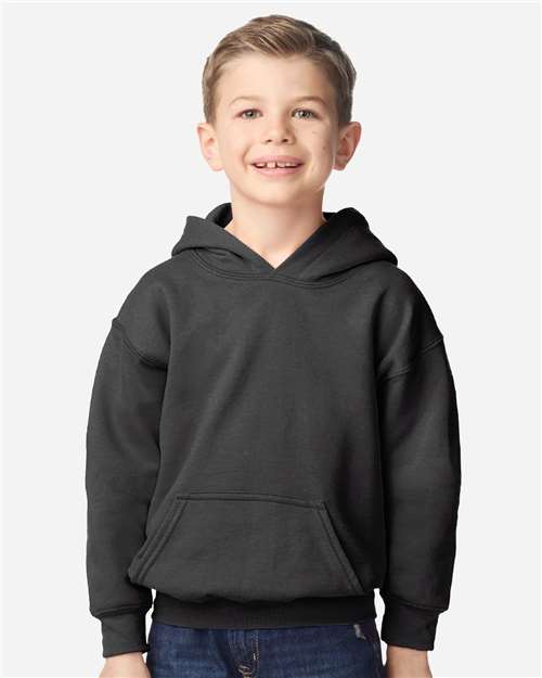 Gildan 18500B Youth Heavy Blend Hooded Sweatshirt - Fan Charcoal Heather - model front