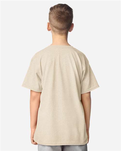 Gildan 64000B Youth Softstyle T-Shirt - Heather Oatmeal - model back