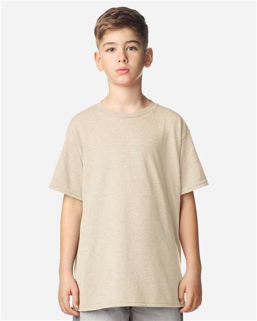 Gildan 64000B Youth Softstyle T-Shirt - Heather Oatmeal - model front