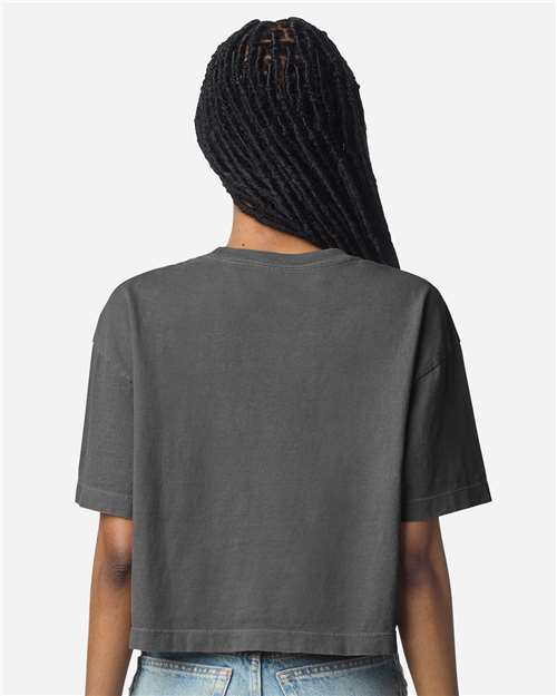 American Apparel 1302GD Women's Garment-Dyed Heavyweight Cropped Tee - Faded Black - model back