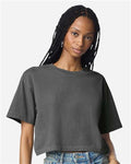 American Apparel 1302GD Women's Garment-Dyed Heavyweight Cropped Tee - Faded Black - model front