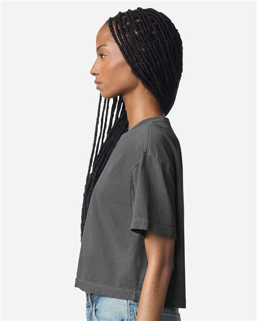 American Apparel 1302GD Women's Garment-Dyed Heavyweight Cropped Tee - Faded Black - model side