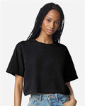 American Apparel 1302GD Women's Garment-Dyed Heavyweight Cropped Tee - True Black - model front