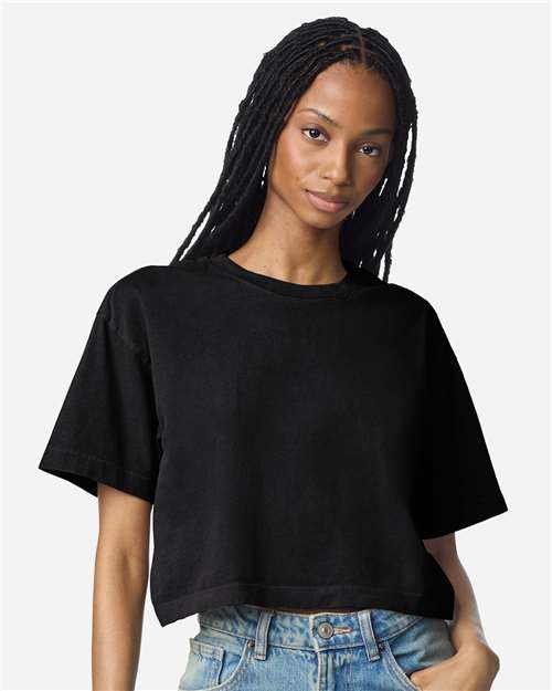 American Apparel 1302GD Women's Garment-Dyed Heavyweight Cropped Tee - True Black - model front