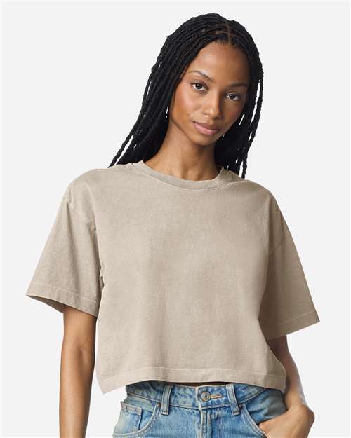 American Apparel 1302GD Women's Garment-Dyed Heavyweight Cropped Tee - Faded Bone - model front