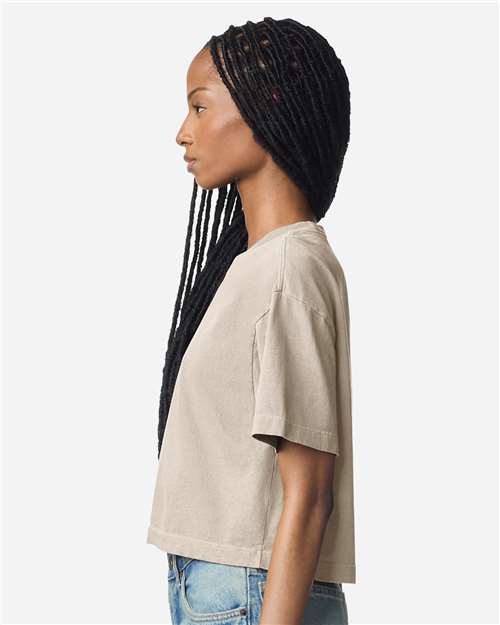American Apparel 1302GD Women's Garment-Dyed Heavyweight Cropped Tee - Faded Bone - model side