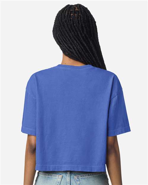 American Apparel 1302GD Women's Garment-Dyed Heavyweight Cropped Tee - Faded Lapis - model back