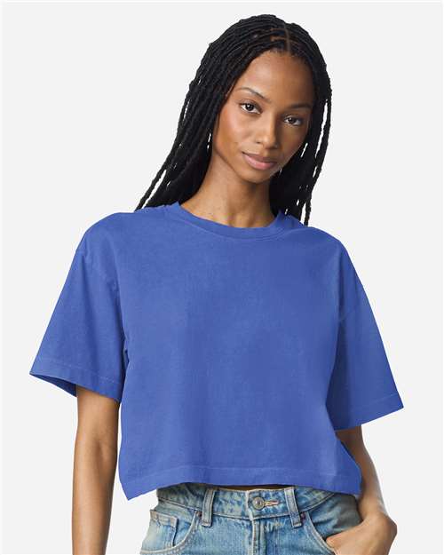 American Apparel 1302GD Women's Garment-Dyed Heavyweight Cropped Tee - Faded Lapis - model front