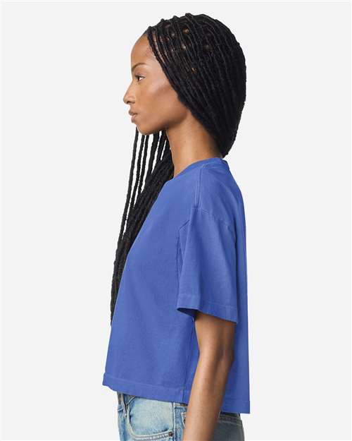 American Apparel 1302GD Women's Garment-Dyed Heavyweight Cropped Tee - Faded Lapis - model side