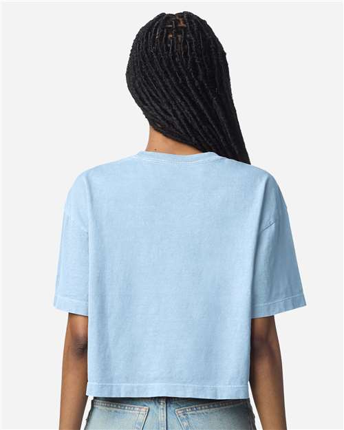 American Apparel 1302GD Women's Garment-Dyed Heavyweight Cropped Tee - Faded Powder Blue - model back