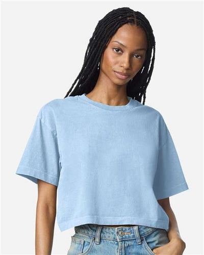 American Apparel 1302GD Women's Garment-Dyed Heavyweight Cropped Tee - Faded Powder Blue - model front