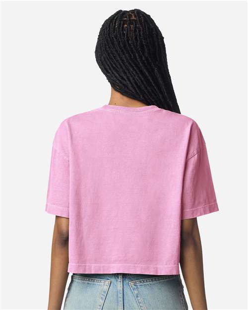 American Apparel 1302GD Women's Garment-Dyed Heavyweight Cropped Tee - Faded Powder Pink - model back