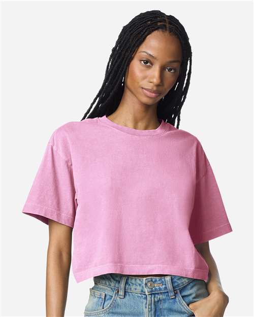 American Apparel 1302GD Women's Garment-Dyed Heavyweight Cropped Tee - Faded Powder Pink - model front