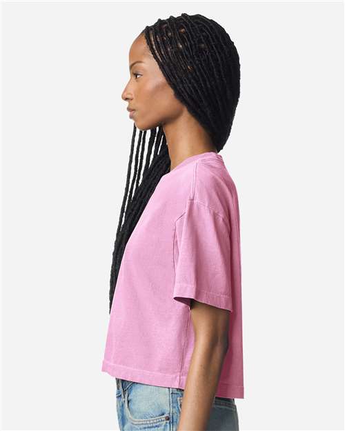 American Apparel 1302GD Women's Garment-Dyed Heavyweight Cropped Tee - Faded Powder Pink - model side