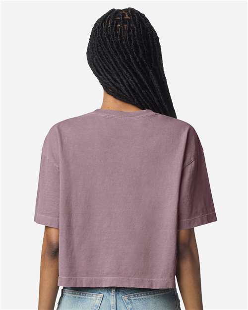 American Apparel 1302GD Women's Garment-Dyed Heavyweight Cropped Tee - Faded Smokey Violet - model back