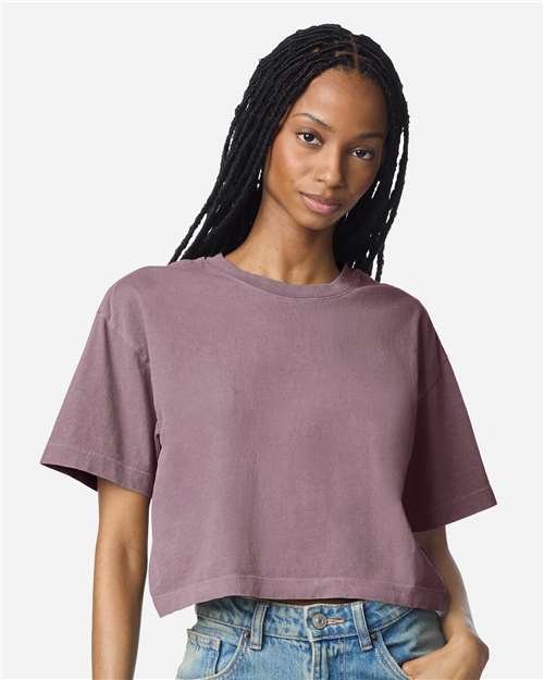 American Apparel 1302GD Women's Garment-Dyed Heavyweight Cropped Tee - Faded Smokey Violet - model front