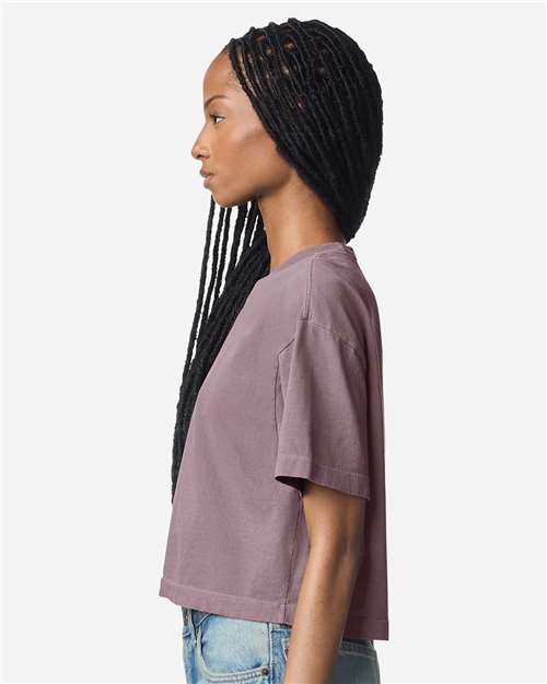 American Apparel 1302GD Women's Garment-Dyed Heavyweight Cropped Tee - Faded Smokey Violet - model side