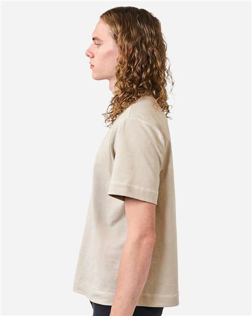 American Apparel 13ML0 Unisex Heavyweight Cotton Mid-Length Tee - Bone - model side