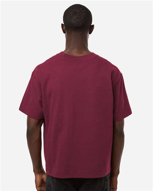 American Apparel 13ML0 Unisex Heavyweight Cotton Mid-Length Tee - Burgundy - model back
