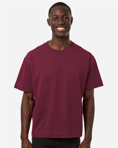 American Apparel 13ML0 Unisex Heavyweight Cotton Mid-Length Tee - Burgundy - model front