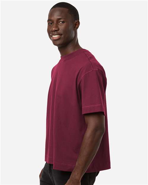 American Apparel 13ML0 Unisex Heavyweight Cotton Mid-Length Tee - Burgundy - model side