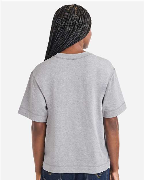American Apparel 13ML0 Unisex Heavyweight Cotton Mid-Length Tee - Heather Grey - model back