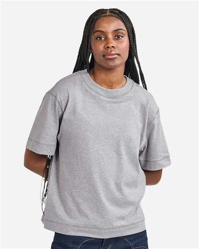 American Apparel 13ML0 Unisex Heavyweight Cotton Mid-Length Tee - Heather Grey - model front