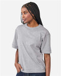 American Apparel 13ML0 Unisex Heavyweight Cotton Mid-Length Tee - Heather Grey - model side