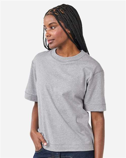 American Apparel 13ML0 Unisex Heavyweight Cotton Mid-Length Tee - Heather Grey - model side