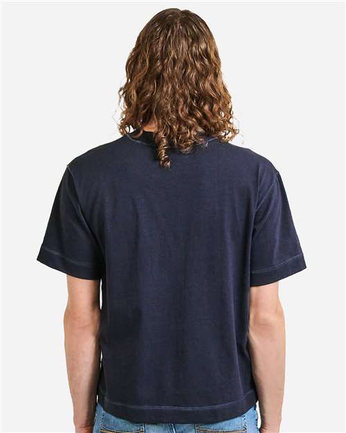 American Apparel 13ML0 Unisex Heavyweight Cotton Mid-Length Tee - Navy - model back