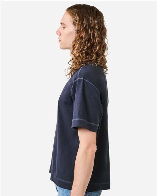 American Apparel 13ML0 Unisex Heavyweight Cotton Mid-Length Tee - Navy - model side