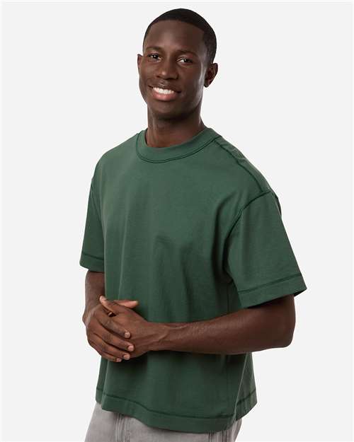American Apparel 13ML0 Unisex Heavyweight Cotton Mid-Length Tee - Pine - model side