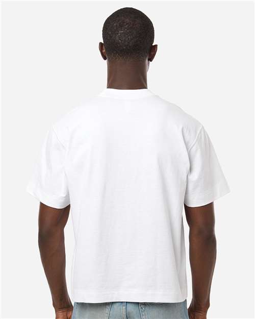 American Apparel 13ML0 Unisex Heavyweight Cotton Mid-Length Tee - White - model back