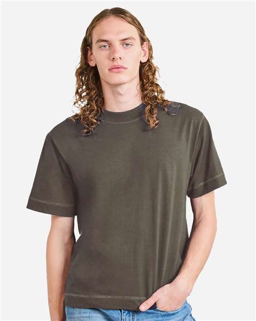 American Apparel 13ML0 Unisex Heavyweight Cotton Mid-Length Tee - Mushroom - model front