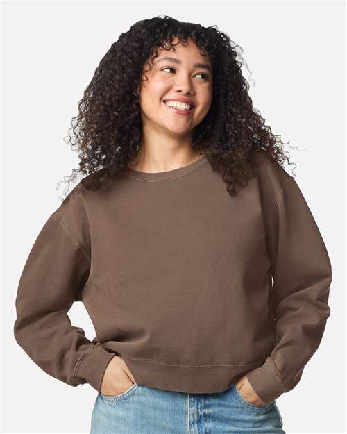 Comfort Colors 1566L Women's Garment-Dyed Mid-Length Crewneck Sweatshirt - Espresso - model front