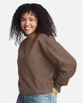 Comfort Colors 1566L Women's Garment-Dyed Mid-Length Crewneck Sweatshirt - Espresso - model side