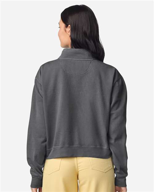 Comfort Colors 1580L Women's Garment-Dyed Mid-Length Quarter-Zip Sweatshirt - Pepper - model back