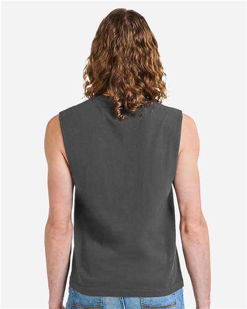 American Apparel 207GD Unisex Heavyweight Cotton Garment-Dyed Mid-Length Muscle Tee - Faded Black - model back